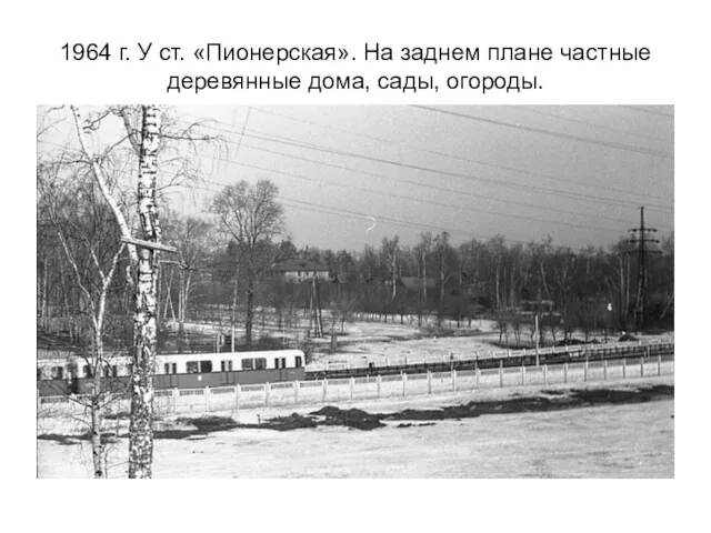 1964 г. У ст. «Пионерская». На заднем плане частные деревянные дома, сады, огороды.