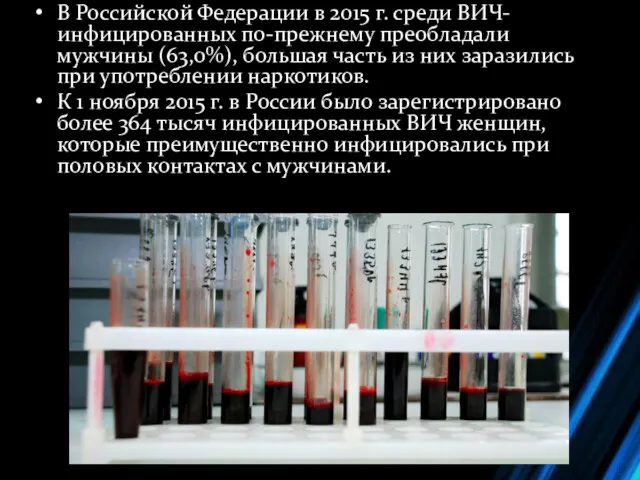 В Российской Федерации в 2015 г. среди ВИЧ-инфицированных по-прежнему преобладали