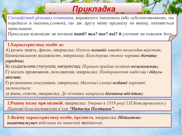 2.Родову назву при видовій, наприклад: Уперше в 1819 році І.П.Котляревським