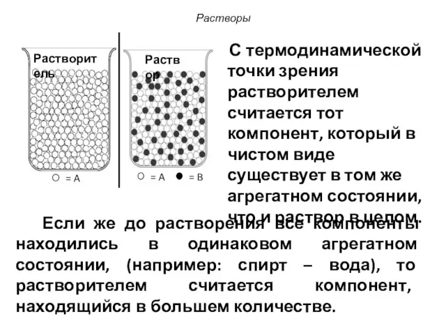 С термодинамической точки зрения растворителем считается тот компонент, который в