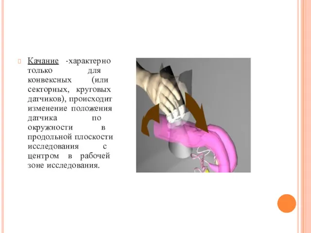 Качание -характерно только для конвексных (или секторных, круговых датчиков), происходит изменение положения датчика