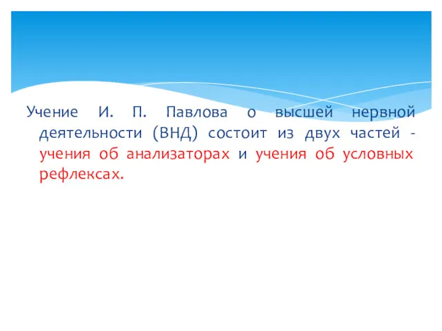 Учение И. П. Павлова о высшей нервной деятельности (ВНД) состоит