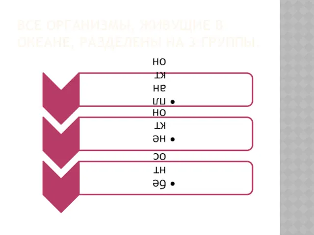 ВСЕ ОРГАНИЗМЫ, ЖИВУЩИЕ В ОКЕАНЕ, РАЗДЕЛЕНЫ НА 3 ГРУППЫ.