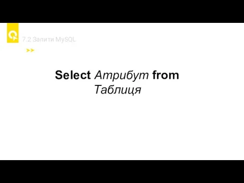 7.2 Запити MySQL Select Атрибут from Таблиця