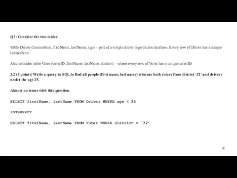 Q3: Consider the two tables: Table Driver (licenseNum, firstName, lastName,