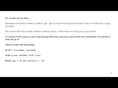 Q3: Consider the two tables: Table Driver (licenseNum, firstName, lastName,