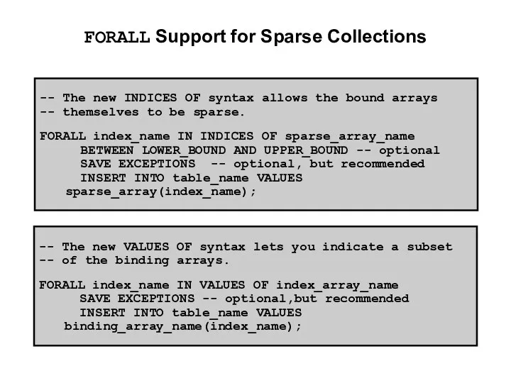 FORALL Support for Sparse Collections -- The new INDICES OF