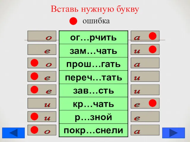 Вставь нужную букву ошибка а о е и а о