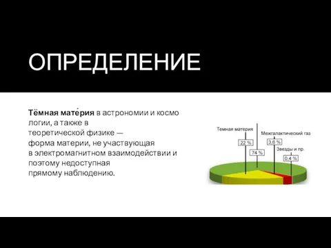 ОПРЕДЕЛЕНИЕ Тёмная мате́рия в астрономии и космологии, а также в