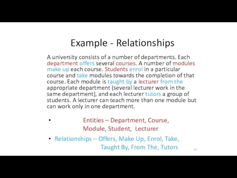 Example - Relationships A university consists of a number of