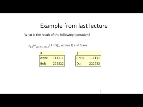 Example from last lecture What is the result of the