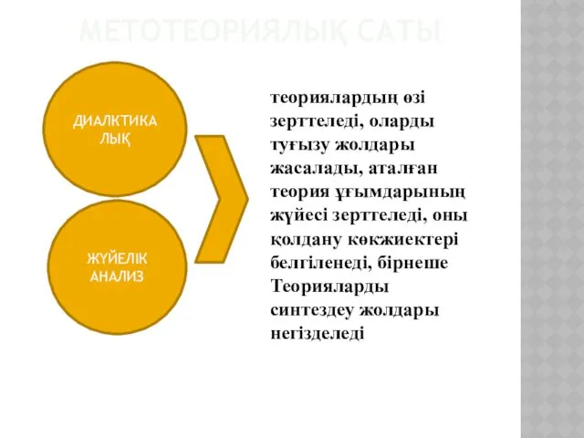 МЕТОТЕОРИЯЛЫҚ САТЫ теориялардың өзі зерттеледі, оларды туғызу жолдары жасалады, аталған