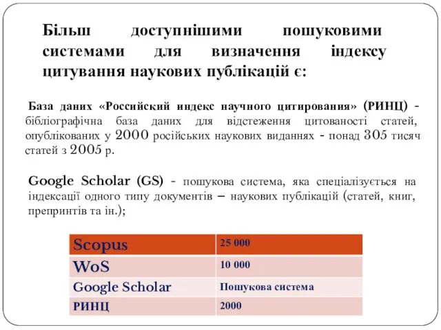 База даних «Российский индекс научного цитирования» (РИНЦ) - бібліографічна база