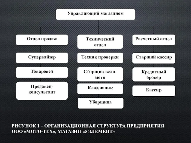 РИСУНОК 1 – ОРГАНИЗАЦИОННАЯ СТРУКТУРА ПРЕДПРИЯТИЯ ООО «МОТО-ТЕХ», МАГАЗИН «5 ЭЛЕМЕНТ»