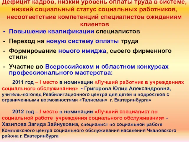 Повышение квалификации специалистов Переход на новую систему оплаты труда Формирование