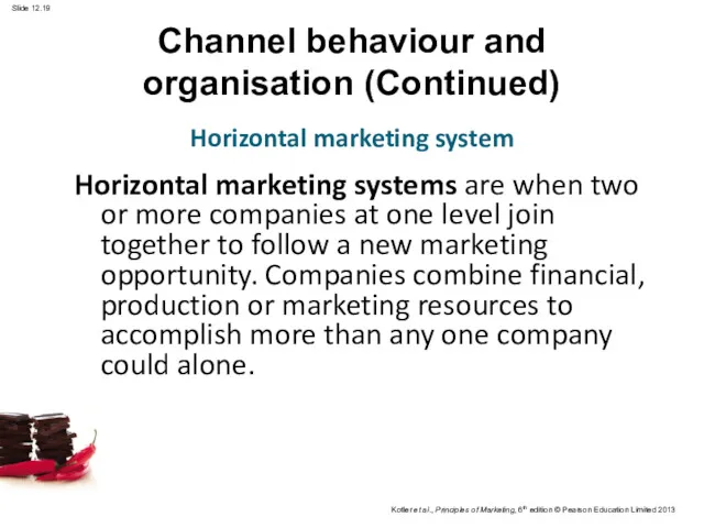 Channel behaviour and organisation (Continued) Horizontal marketing systems are when
