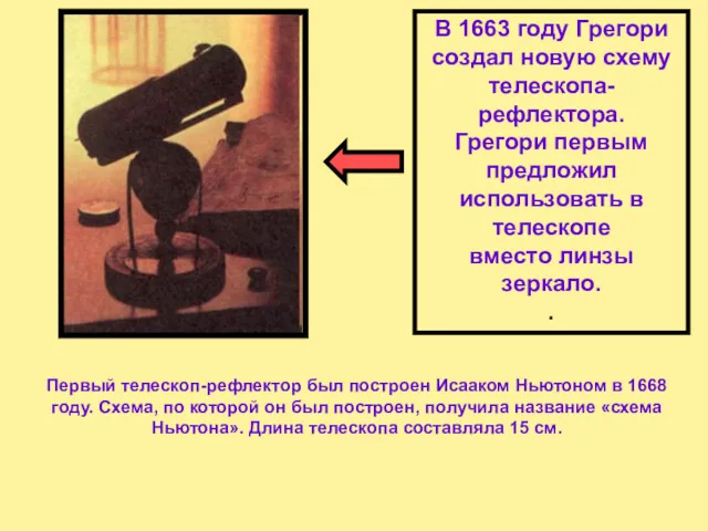 В 1663 году Грегори создал новую схему телескопа-рефлектора. Грегори первым