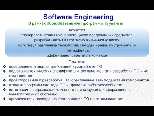 Software Engineering В рамках образовательной программы студенты Тематика определение и