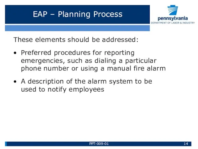 EAP – Planning Process These elements should be addressed: Preferred