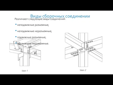 Виды сборочных соединении Различают следующие виды соединений: неподвижные разъемные; неподвижные неразъемные; подвижные разъемные; подвижные неразъемные.