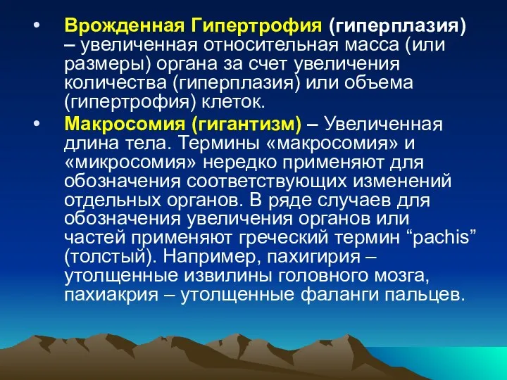 Врожденная Гипертрофия (гиперплазия) – увеличенная относительная масса (или размеры) органа