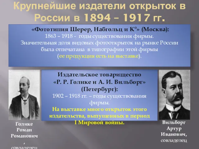 Крупнейшие издатели открыток в России в 1894 – 1917 гг.