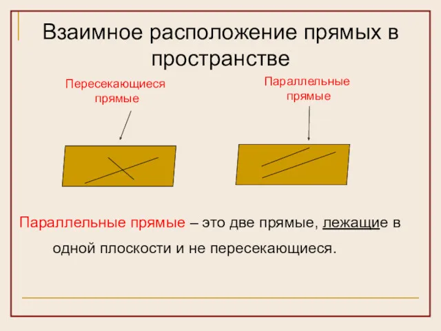 Параллельные прямые – это две прямые, лежащие в одной плоскости