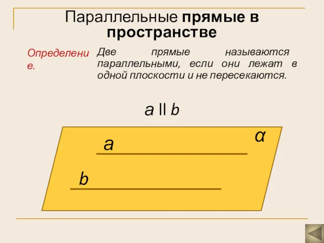 Параллельные прямые в пространстве а b α а ll b