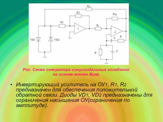 Инвертирующий усилитель на ОУ1, R1, R2 предназначен для обеспечения положительной