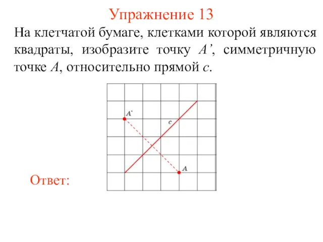 Упражнение 13 На клетчатой бумаге, клетками которой являются квадраты, изобразите точку A’, симметричную