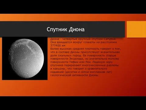 Спутник Диона Диона - четвертый крупный спутник Сатурна. Она вращается