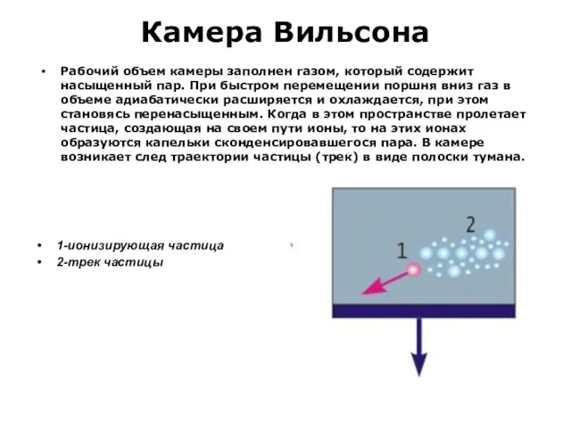 Камера Вильсона Рабочий объем камеры заполнен газом, который содержит насыщенный