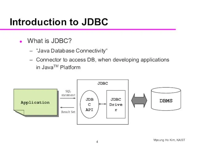 Introduction to JDBC What is JDBC? “Java Database Connectivity” Connector