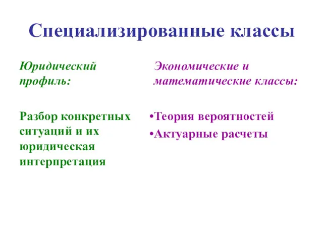 Специализированные классы Юридический профиль: Разбор конкретных ситуаций и их юридическая