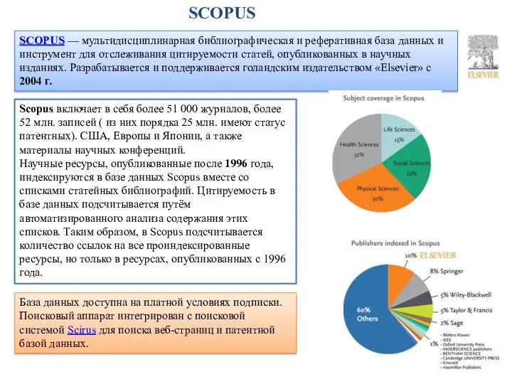 SCOPUS SCOPUS — мультидисциплинарная библиографическая и реферативная база данных и