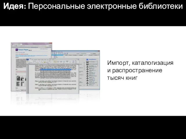 Идея: Персональные электронные библиотеки Импорт, каталогизация и распространение тысяч книг