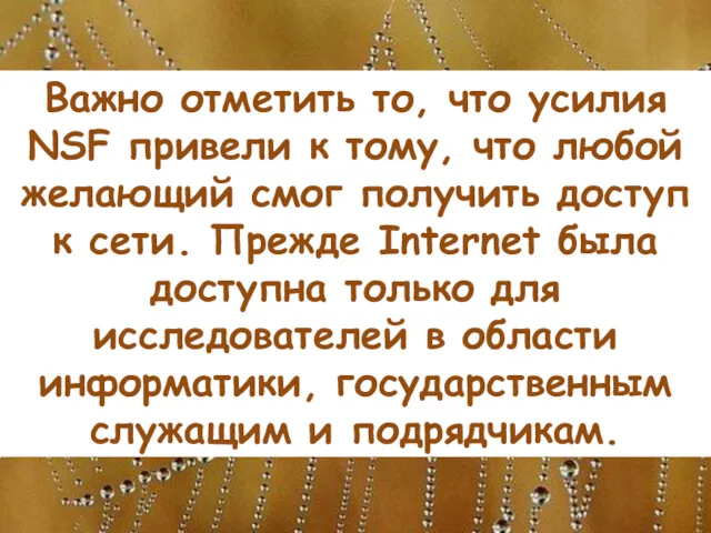 Важно отметить то, что усилия NSF привели к тому, что