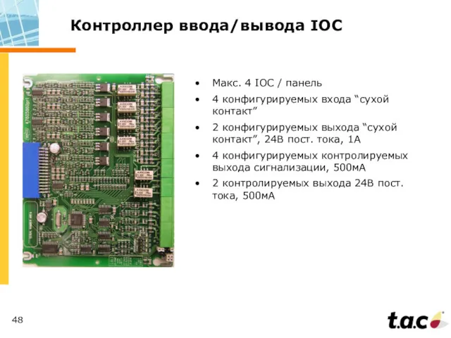 Контроллер ввода/вывода IOC Макс. 4 IOC / панель 4 конфигурируемых