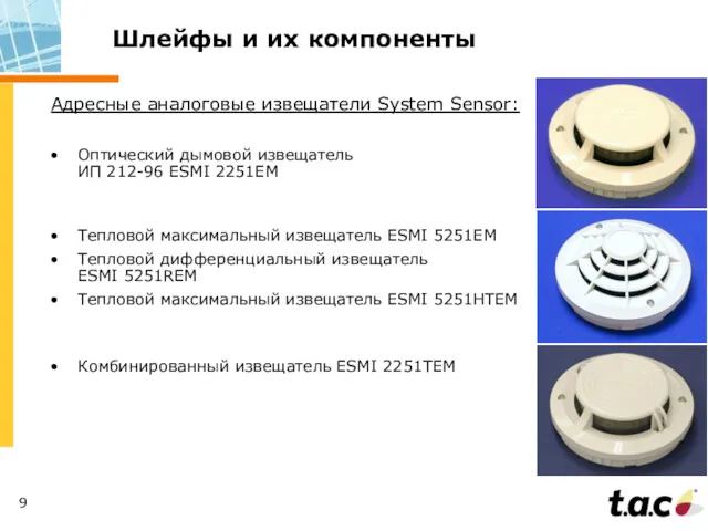 Шлейфы и их компоненты Адресные аналоговые извещатели System Sensor: Оптический
