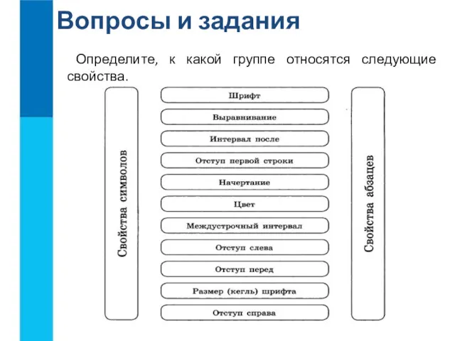 Вопросы и задания Определите, к какой группе относятся следующие свойства.