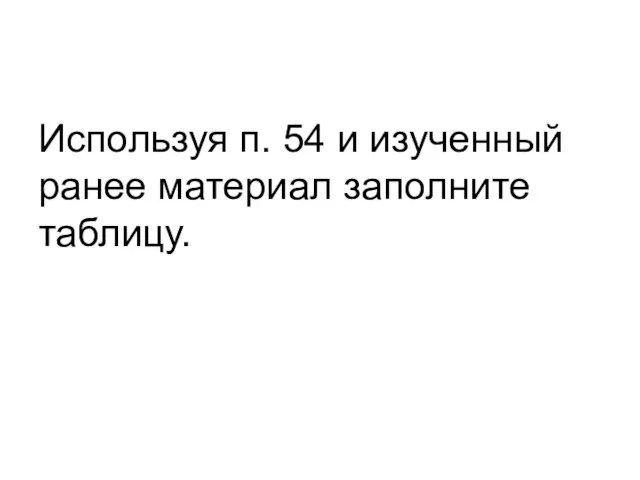 Используя п. 54 и изученный ранее материал заполните таблицу.