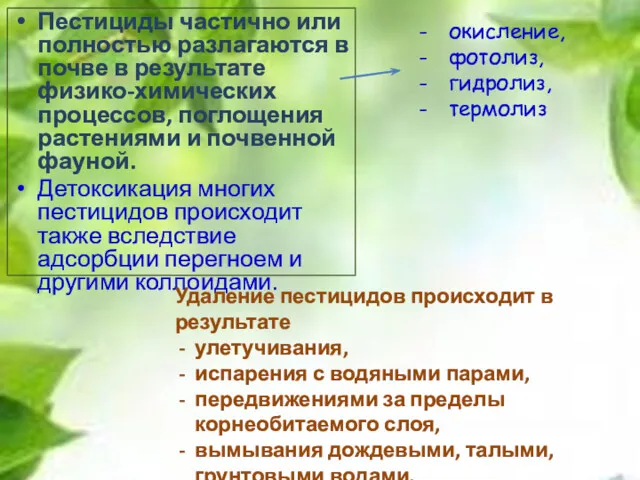 Пестициды частично или полностью разлагаются в почве в результате физико-химических