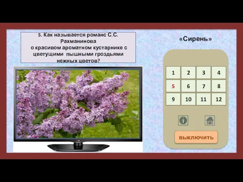 5. Как называется романс С.С. Рахманинова о красивом ароматном кустарнике