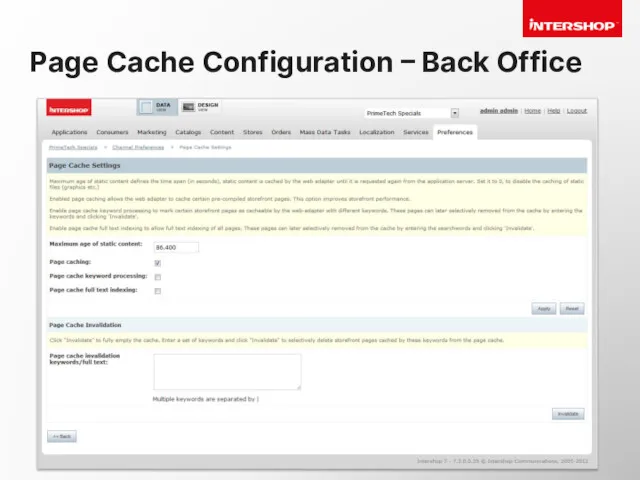 Page Cache Configuration – Back Office