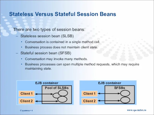Stateless Versus Stateful Session Beans There are two types of