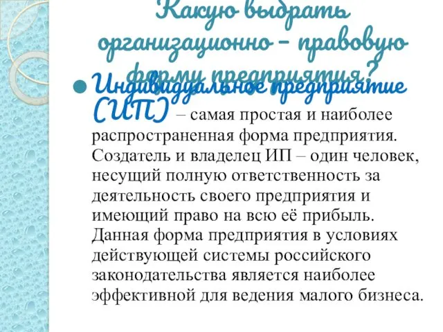 Какую выбрать организационно – правовую форму предприятия? Индивидуальное предприятие (ИП)