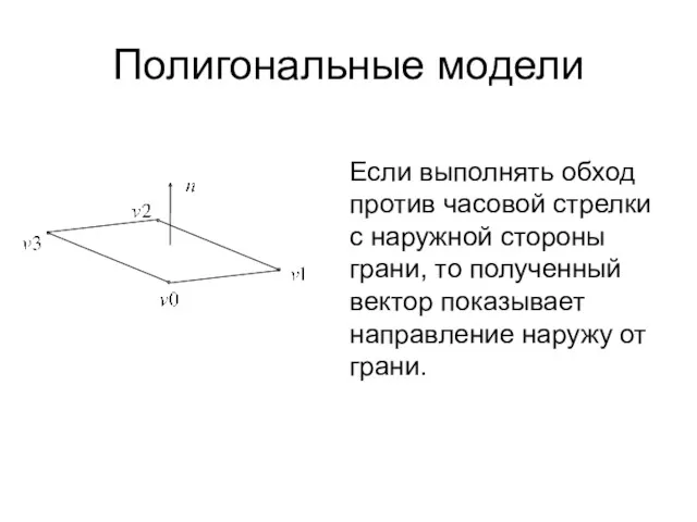 Полигональные модели Если выполнять обход против часовой стрелки с наружной