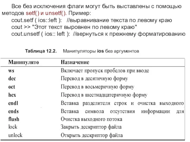 Все без исключения флаги могут быть выставлены с помощью методов