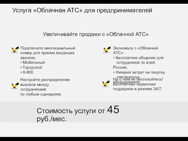 Стоимость услуги от 45 руб./мес. Подключите многоканальный номер для приема