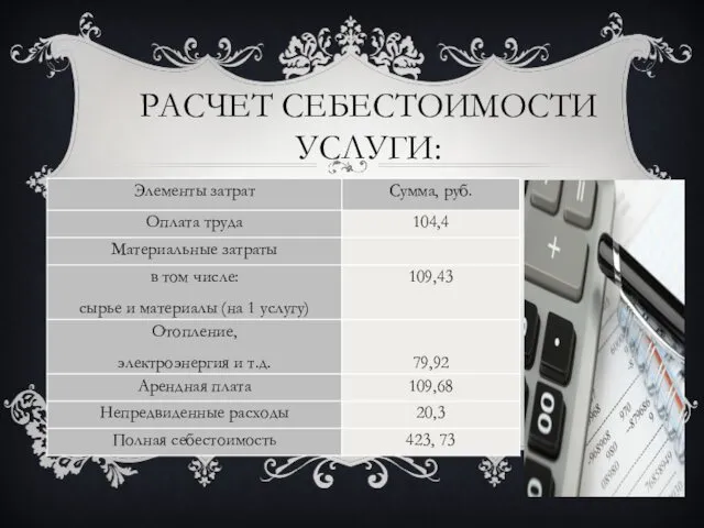 РАСЧЕТ СЕБЕСТОИМОСТИ УСЛУГИ: